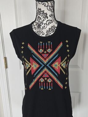 Almost Famous Black Sleeveless Tank with Colorful Geometric Print